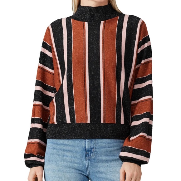 MINKPINK A Touch of Magic Sweater Striped Mock Neck XS - Picture 3 of 6